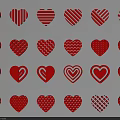 Red Heart Shapes With Various Textured Patterns And Decorative Designs Collection 3d model