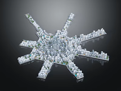 Radial Urban Architectural Model With Dense White Buildings And Green Areas 3d model