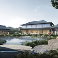 Traditional Chinese Courtyard With Pond Stone Path Garden Plants And Landscape