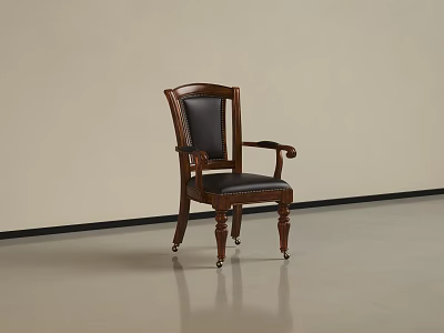 Classic Wooden Leisure Chair With Armrests Black Seat And Wheeled Legs 3d model