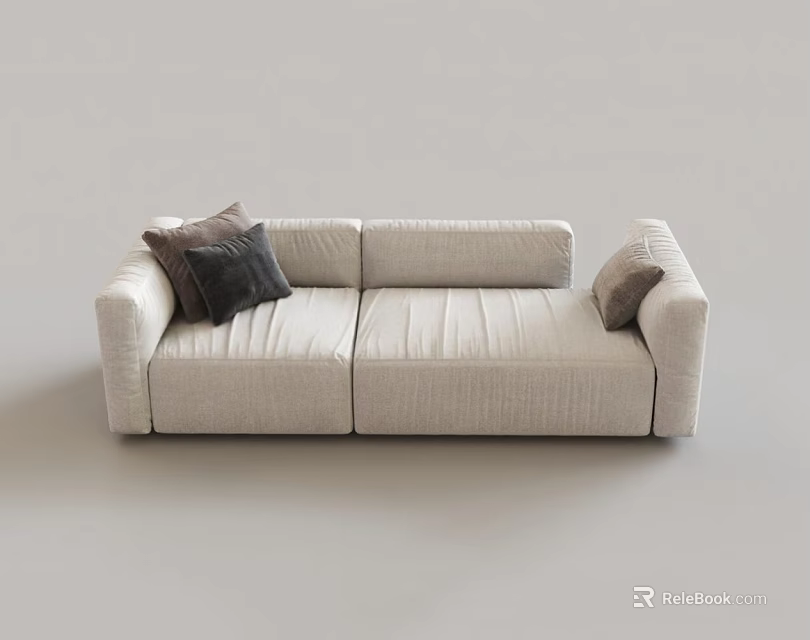 Modern Beige Two Seater Sofa With Soft Fabric And Decorative Cushions 3d model 