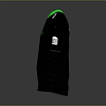 Black T-shirt Featuring Green Collar Green Triangular Logo White Brand Logo And Text On Sleeves