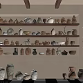 Ceramic Vessels Displayed On Wooden Shelves With Various Shapes And Earthy Tones