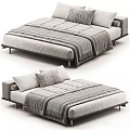 Modern Bedroom Bed With Gray Bedding Soft Mattress Pillows And Cozy Blanket