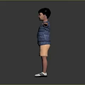 Little Boy With Arms Stretched Out Wearing Blue Patterned Shirt Yellow Shorts And White Sneakers
