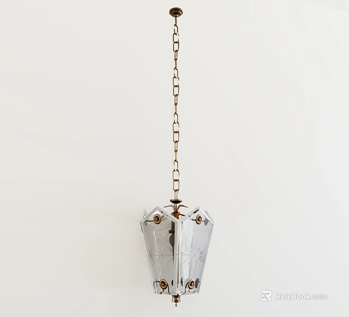 Unique Shaped Chandelier With Glass Design Hanging From Metal Chain 3d model 