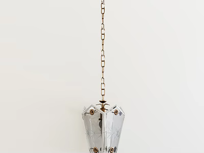 Unique Shaped Chandelier With Glass Design Hanging From Metal Chain 3d model