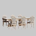 Classic Dining Table Set With Six Patterned Chairs And Carved Wooden Legs 3d model