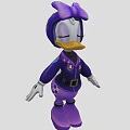 Game Movie Character In Purple Racing Outfit With Helmet Checkered Pants And Duck Bill
