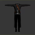 Detailed 3D Character Outfit With Gray Long Coat Red Belt Black Pants And Brown Shoes