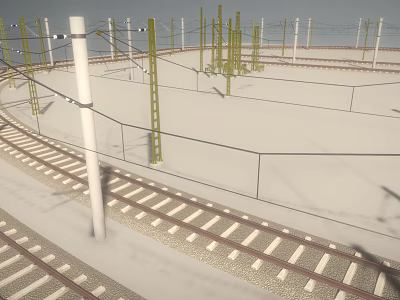 Outdoor Industrial Equipment Featuring Railway Tracks Electric Poles Power Lines and Fencing 3d model