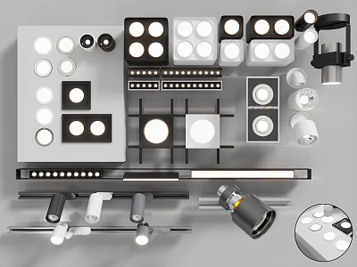Various Types of Downlights and Spotlights for Interior Lighting Design 3d model