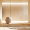 Light-colored Interior Walls And Floors Featuring White Sphere And Soft Warm Lighting 3d model