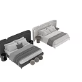 Modern Double Bed With Upholstered Headboard Soft Mattress Plush Pillows And Nightstand