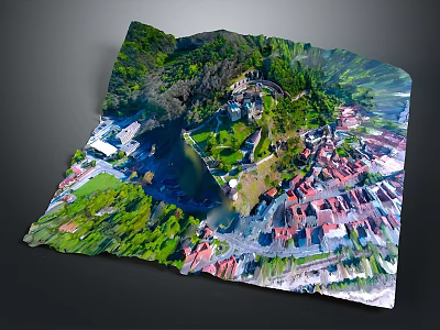 Vibrant Cartoon Scene With Fairy Tale Castle Colorful Houses Green Hills And River 3d model
