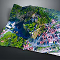 Vibrant Cartoon Scene With Fairy Tale Castle Colorful Houses Green Hills And River