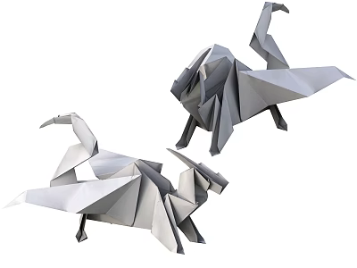 Modern Handmade White Origami Animal Decorative Ornament Set for Home Decor 3d model