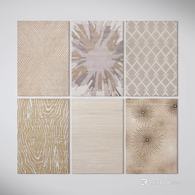 Stylish Square Rugs With Various Patterns In Neutral Tones For Home Decor 3d model