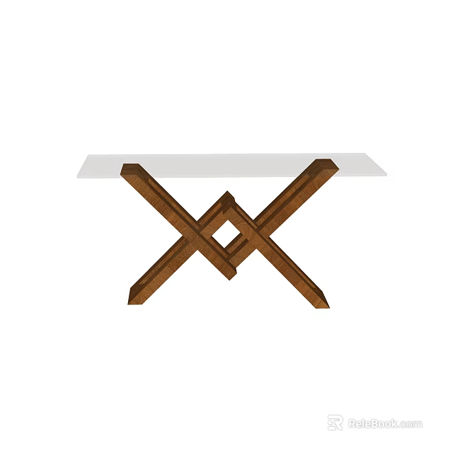 Modern Console Table With Glass Top And Cross Design Wooden Frame 3d model 