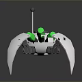 Game Movie Character Futuristic Mechanical Robot With Multiple White Legs Green Accents And Antenna