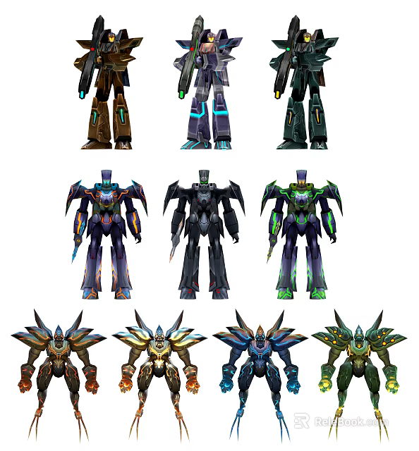 Smart Robotic Machines With Various Colorful Armor And Mechanical Designs 3d model