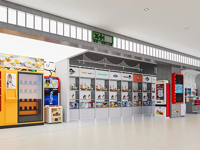 Bright Retail Convenience Store Interior With Shelves Vending Machines And Products 3d model