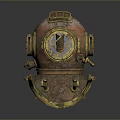 Vintage Diving Helmet With Rusty Copper Finish And Gold Accents Round Viewport