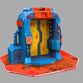 Mechanical Sci Fi Door With Blue Yellow Exterior Red Accents Control Panels And Industrial Base