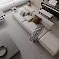 Modern Living Dining Room Interior With Sofa Coffee Table Vertical Blinds And Potted Plant