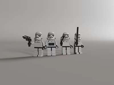 Four Lego Stormtrooper Action Dolls Standing in a Row Holding Weapons 3d model Four Lego Stormtrooper Action Dolls Standing in a Row Holding Weapons 3d model