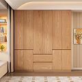 Modern Wooden Wardrobe Interior With Natural Wood Color Multiple Doors And Drawers