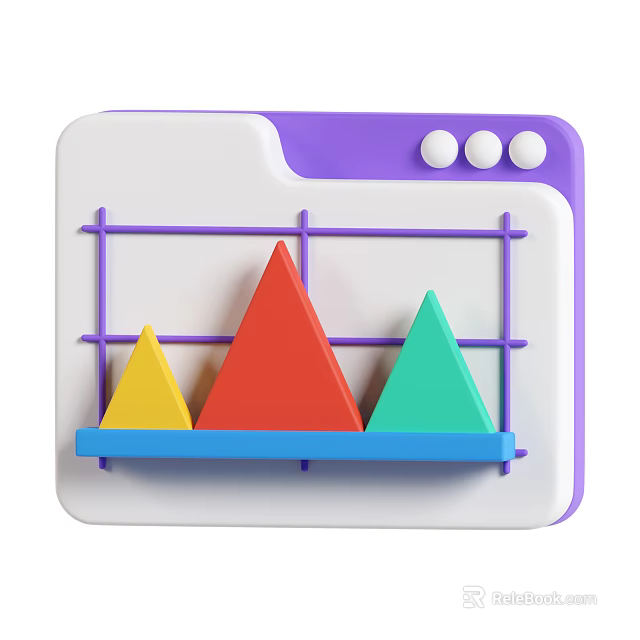 Cartoon Computer Interface With Colorful Triangles On Grid Background And Purple White Design 3d model