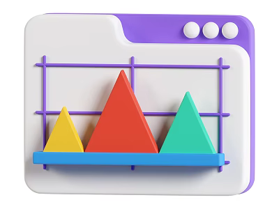 Cartoon Computer Interface With Colorful Triangles On Grid Background And Purple White Design 3d model