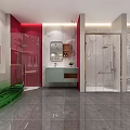 Modern Luxury Bathroom Showroom With Bathtub Shower Enclosure And Display Cabinets
