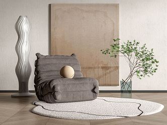 Modern Lazy Sofa Single Sofa Floor Lamp Green Plant Vase Carpet Hanging Painting 3d model