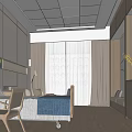 Modern Hospital Outpatient Ward Interior With Bed Chair Desk TV Curtains And Clean Design