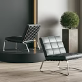 Modern Leather Leisure Chairs With Metal Frame In Gray Room With Green Plant And Wooden Floor