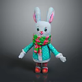 Gray Rabbit Doll With Big Ears Green Red Scarf Blue Polka Dot Sweater Red Shoes