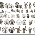 Wooden Garden Ornaments With Assorted Windmills Ferris Wheels And Decorative Structures
