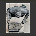 Bronze Man Blacksmith Sculpture Holding Hammer Working on Anvil Wearing Apron
