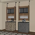 Modern Tea Cabinets With Wooden Bodies Metal Slats And Textured Panel Bases Including Coffee Machine