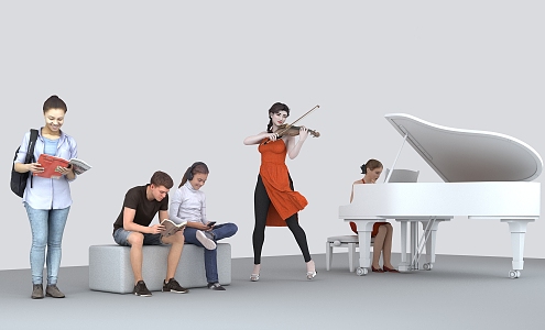 Modern people read books, people play the piano, people play the piano 3d model