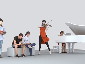 Modern people read books, people play the piano, people play the piano 3d model