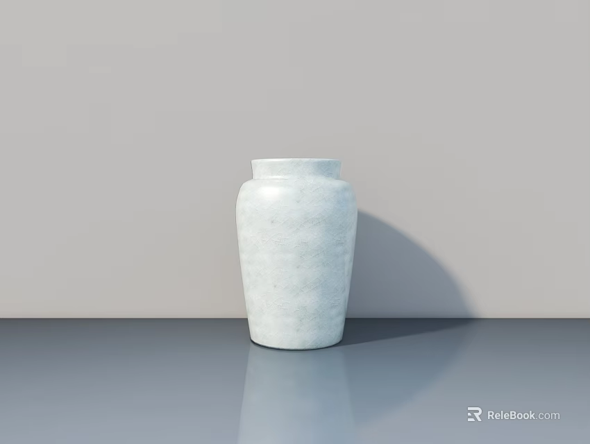 White Ceramic Vase With Floral Design On Gray Table Against Light Background 3d model 