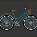 Blue Vintage Bicycle With Orange Seat And Basket On Reflective Floor