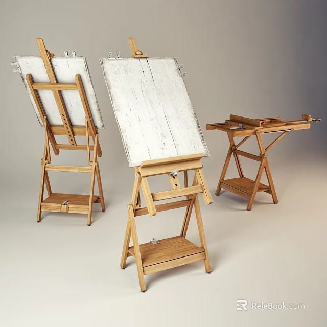 Wooden Art Supplies Standing Easels With Drawing Boards And Small Easel Table 3d model 