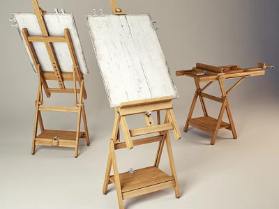 Wooden Art Supplies Standing Easels With Drawing Boards And Small Easel Table 3d model