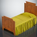 Traditional Wooden Single Bed with Carved Headboard and Footboard and Green Bed Skirt