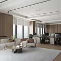 Modern Public Office Space Interior With Sofa Area Green Plant Work Desks And Office Chairs