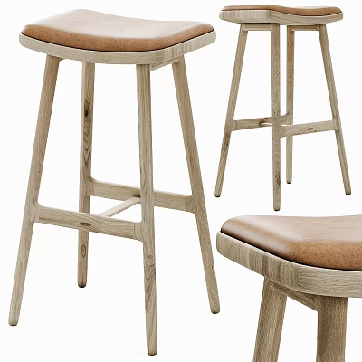 Modern Wooden Bar Stools With Leather Seats For Kitchen Bar Counter Interior Design 3d model